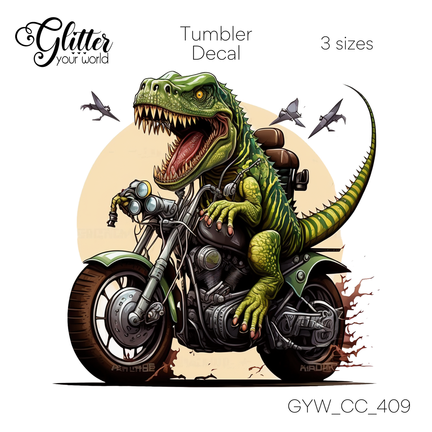 Dinosaur on Motorbike GYW_409 Tumbler Decal