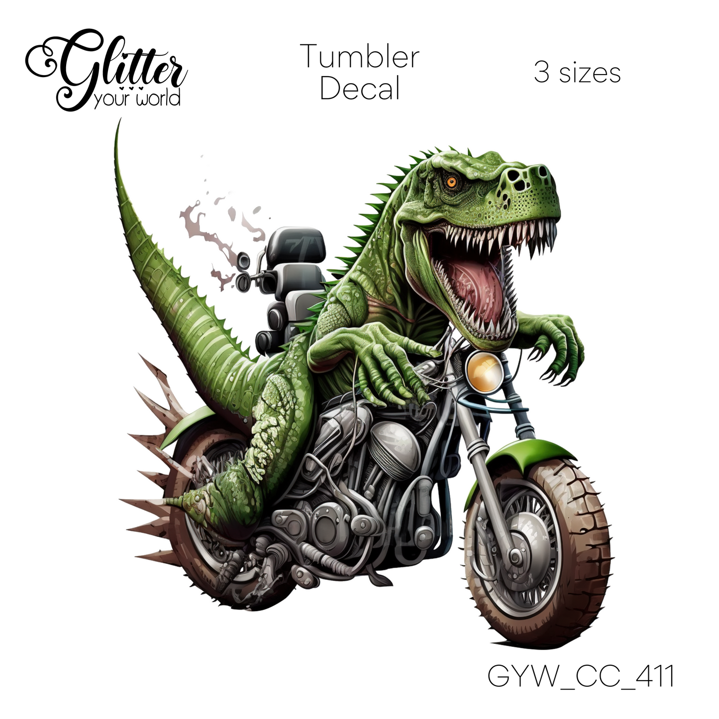Dinosaur on Motorbike 3 GYW_411 Tumbler Decal